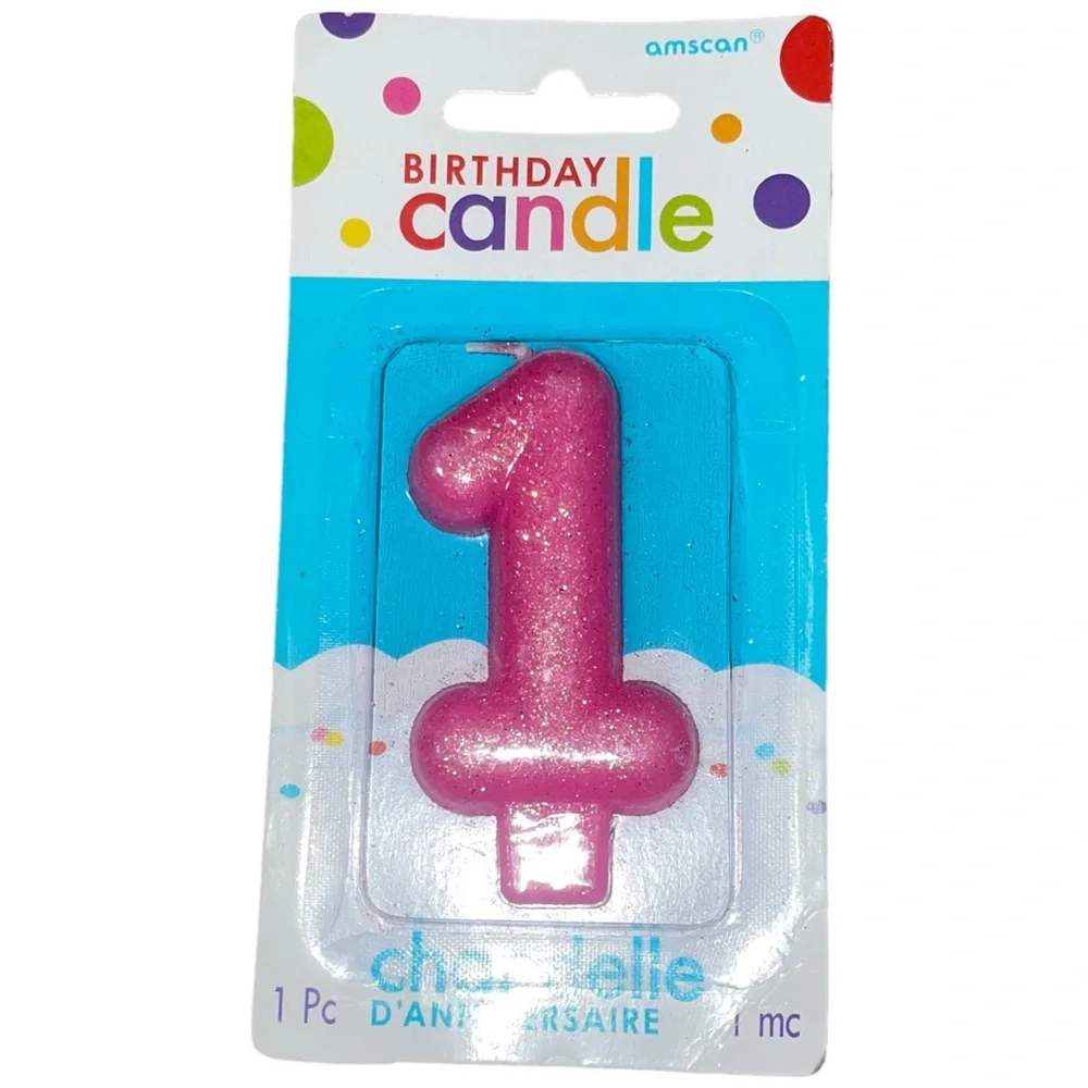 New in Packaging Pink Glitter 1 Birthday Cake Candle 3 inches